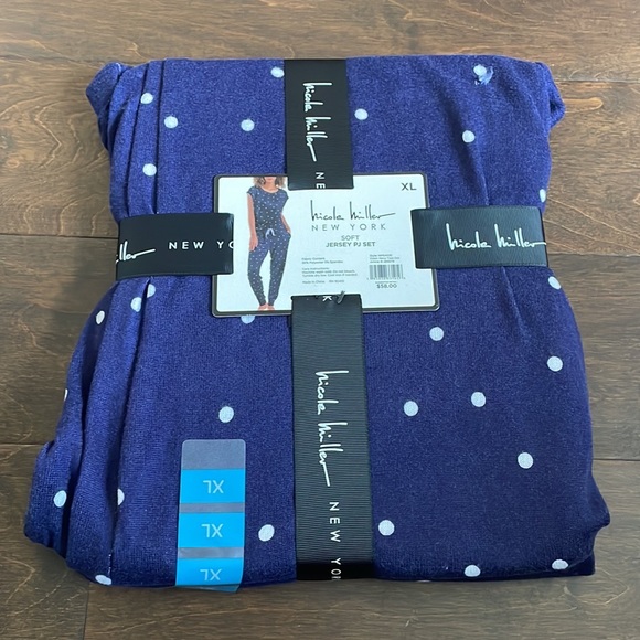 Nicole Miller Womens Jersey Knit Pajama Set Blue Short Sleeve Polka Dot - Picture 6 of 6